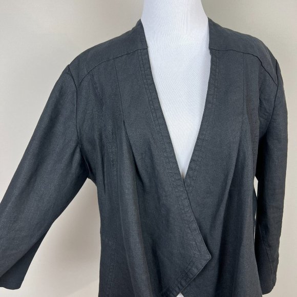 Chicos 2 Linen Jacket Large Black Open Draped 3/4‎ Sleeve Lightweight - Picture 3 of 8
